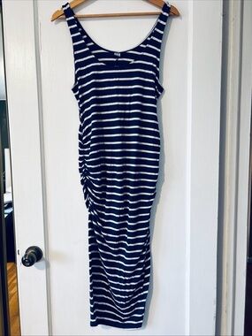 Old Navy Navy and White Striped Sleeveless Midi Dress